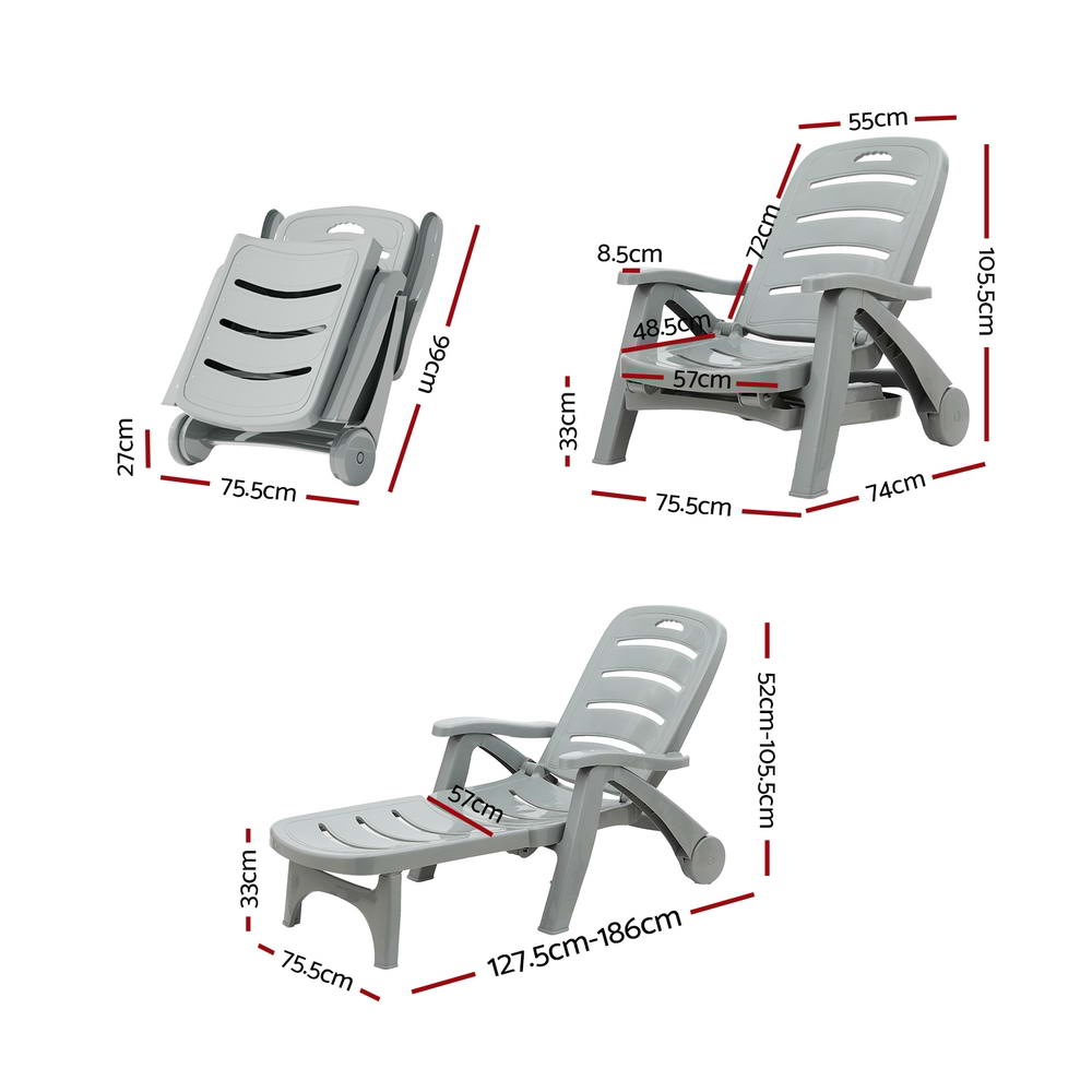 Sun Lounger Folding Lounge Chair Wheels Patio Outdoor Furniture Grey - Furniture > Outdoor - Rivercity House & Home Co. (ABN 18 642 972 209) - Affordable Modern Furniture Australia