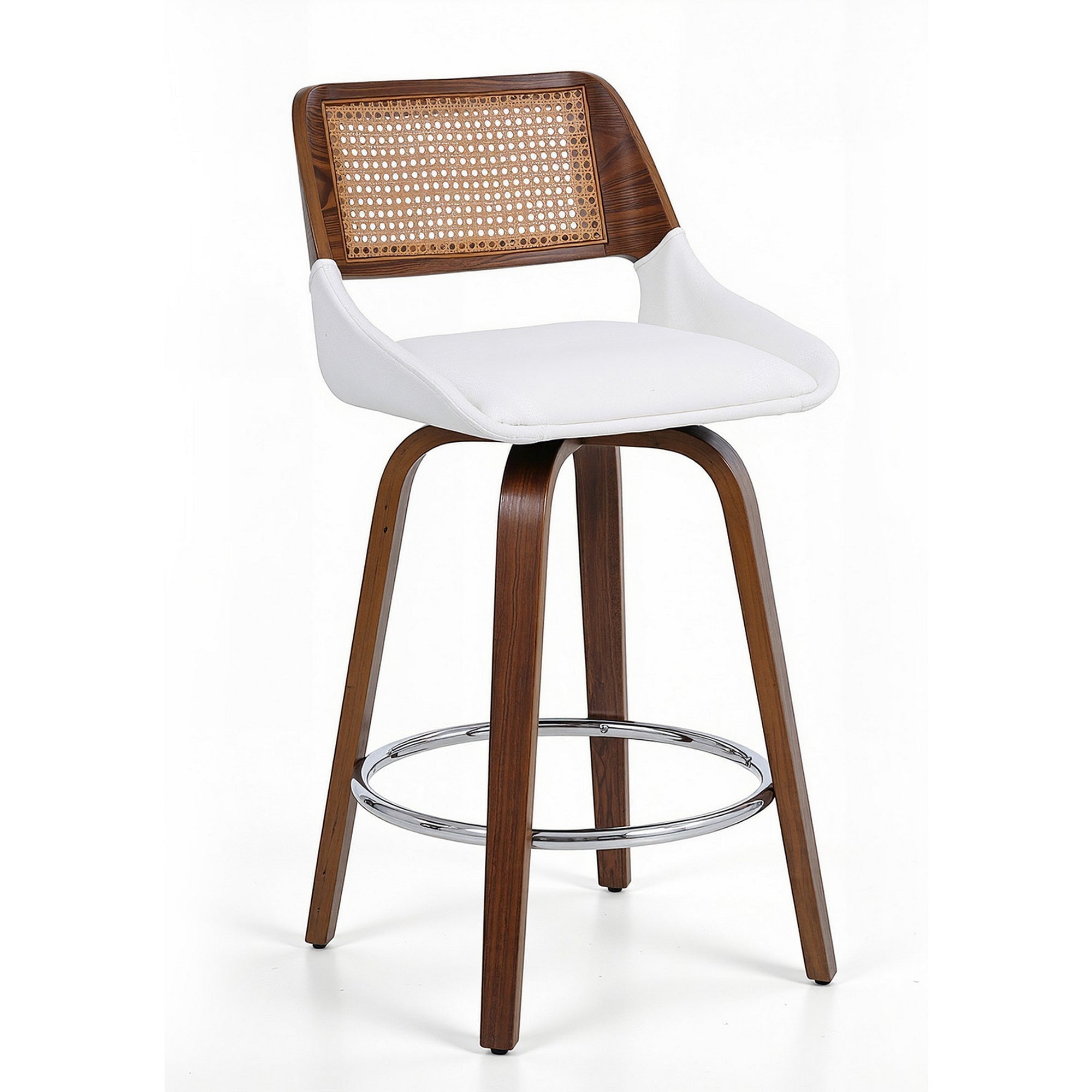 Swivel Wooden Bar Stool 60cm Seat Height - White & Rattan - Furniture > Bar Stools & Chairs > Table & Bar Stools - Rivercity House & Home Co. (ABN 18 642 972 209) - Affordable Modern Furniture Australia