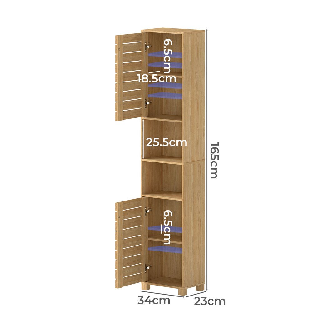 Tall Bathroom Cabinet 165cm Adjustable Shelf Storage Cupboard - Oak - Rivercity House & Home Co. (ABN 18 642 972 209) - Affordable Modern Furniture Australia