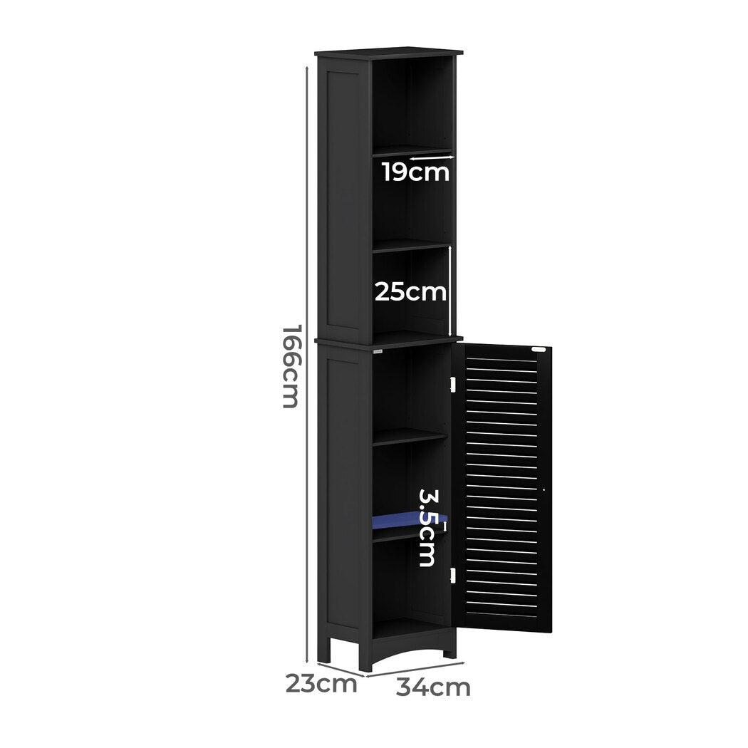 Tall Bathroom Storage Cabinet 166cm with Adjustable Shelves - Black - Rivercity House & Home Co. (ABN 18 642 972 209) - Affordable Modern Furniture Australia