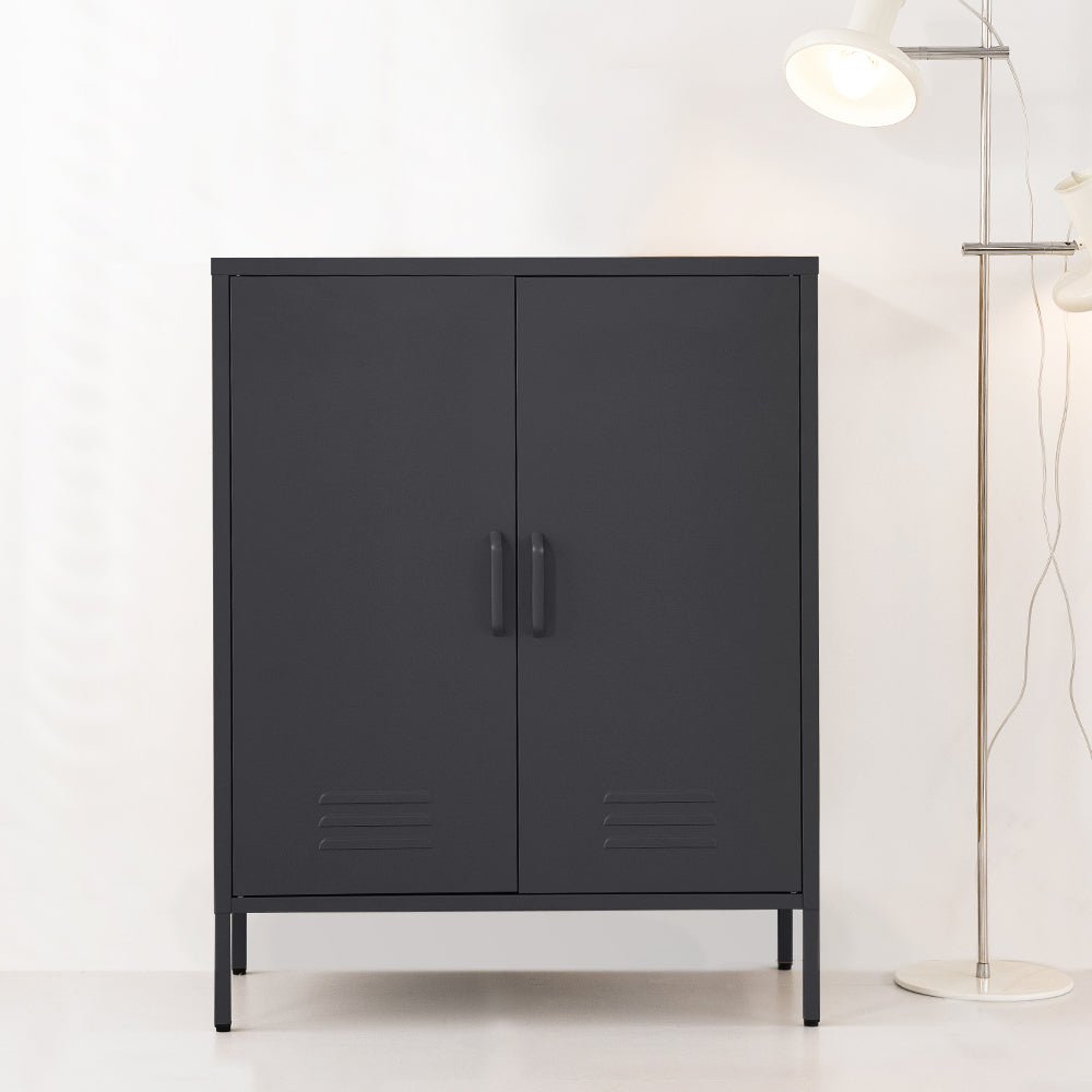 Tall Metal Locker Style Buffet Sideboard Cabinet - Charcoal - Furniture > Living Room - Rivercity House & Home Co. (ABN 18 642 972 209) - Affordable Modern Furniture Australia