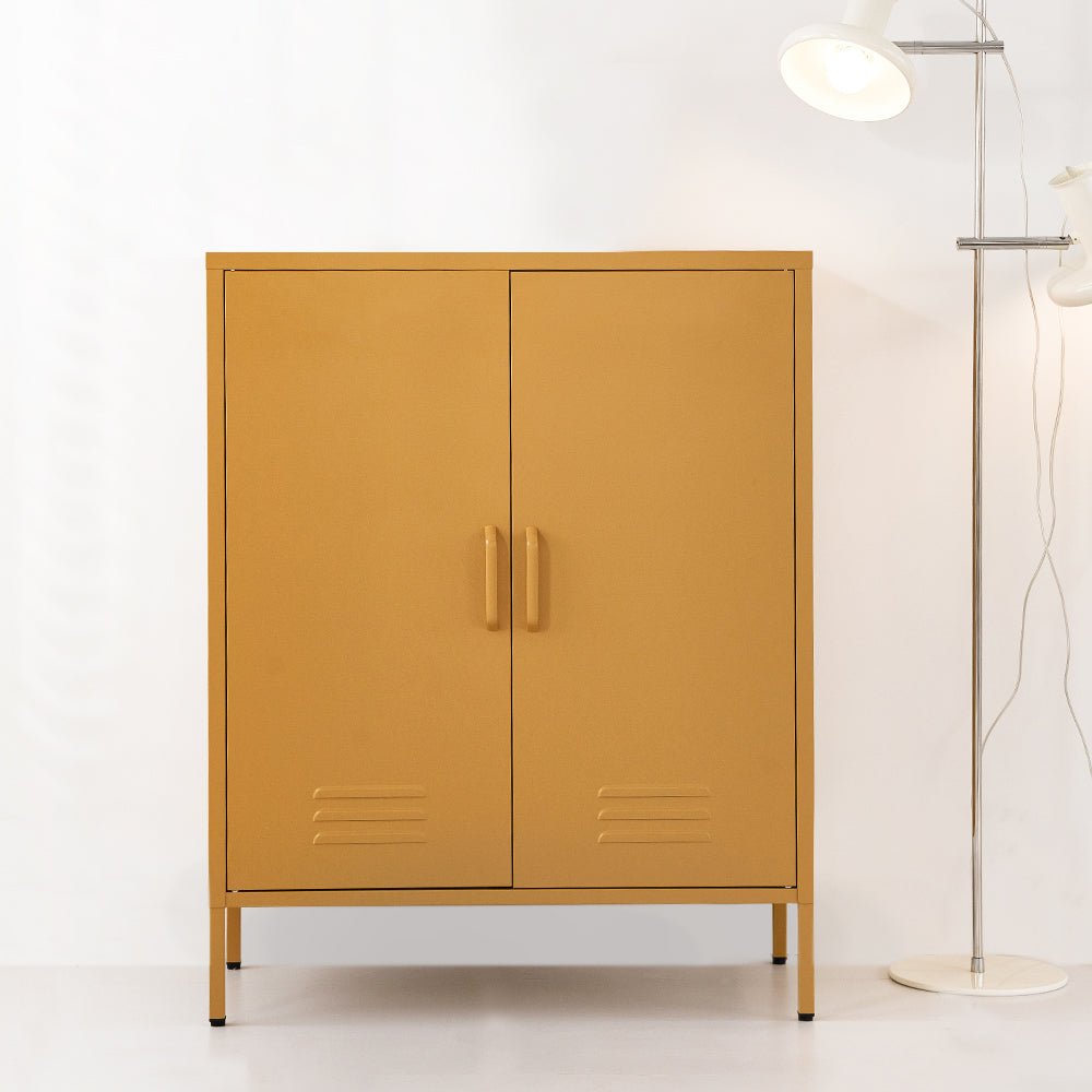 Tall Metal Locker Style Buffet Sideboard Cabinet - Yellow - Furniture > Living Room - Rivercity House & Home Co. (ABN 18 642 972 209) - Affordable Modern Furniture Australia