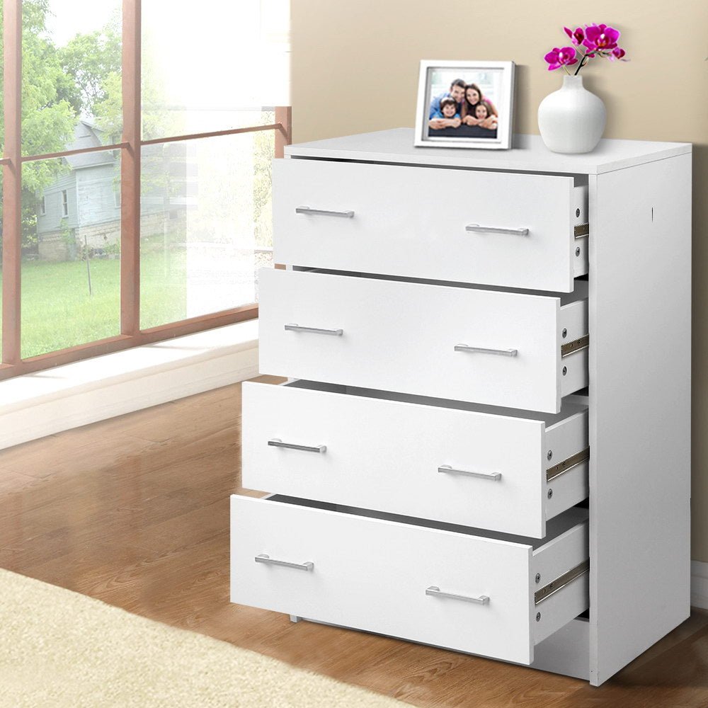 Tallboy 4 Drawers Storage Cabinet - White - Rivercity House & Home Co. (ABN 18 642 972 209) - Affordable Modern Furniture Australia