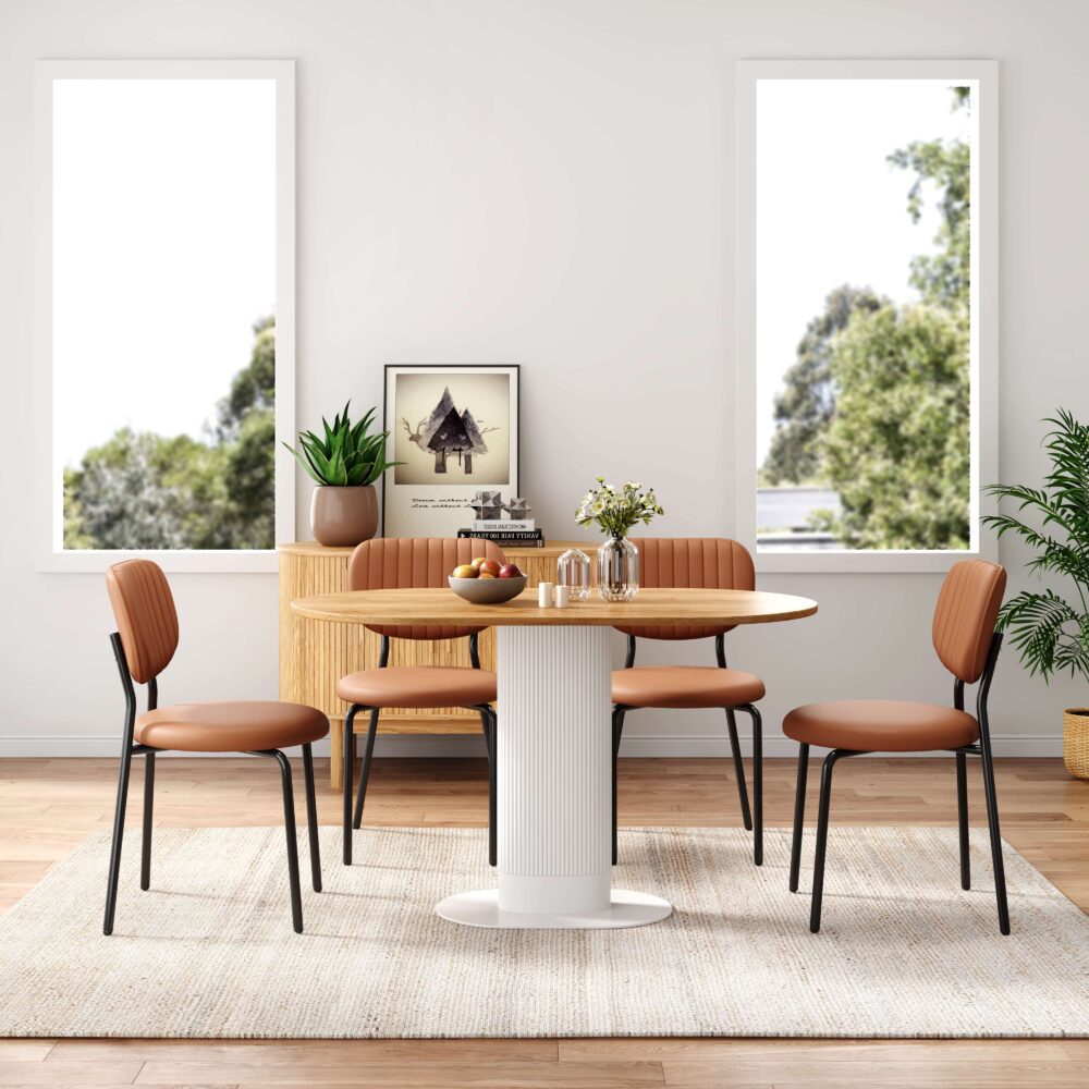Tan Temptation Dining Chair Duo with Metal Legs - Brown - Furniture > Dining > Kitchen & Dining Chairs - Rivercity House & Home Co. (ABN 18 642 972 209) - Affordable Modern Furniture Australia