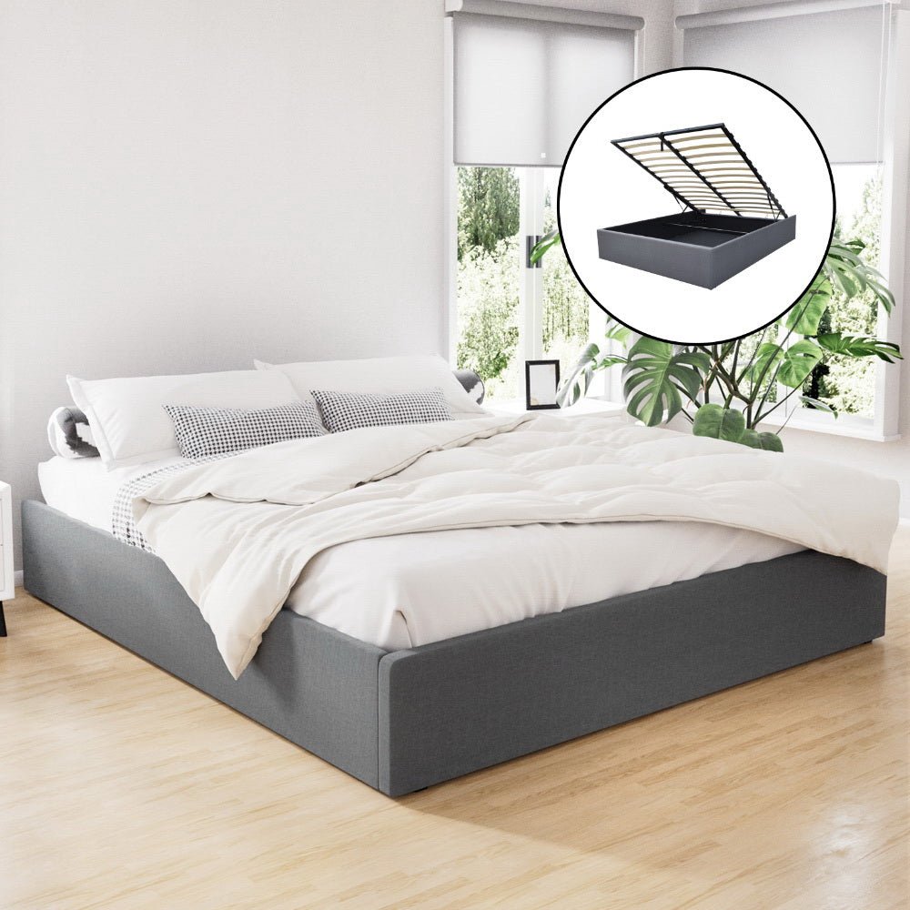 Toki Gas Lift King Bed Frame with Storage Grey - Rivercity House & Home Co. (ABN 18 642 972 209) - Affordable Modern Furniture Australia