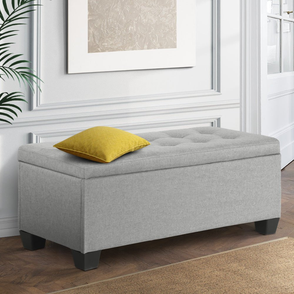 Tommie Fabric Storage Ottoman Light Grey - Furniture > Bedroom - Rivercity House & Home Co. (ABN 18 642 972 209) - Affordable Modern Furniture Australia