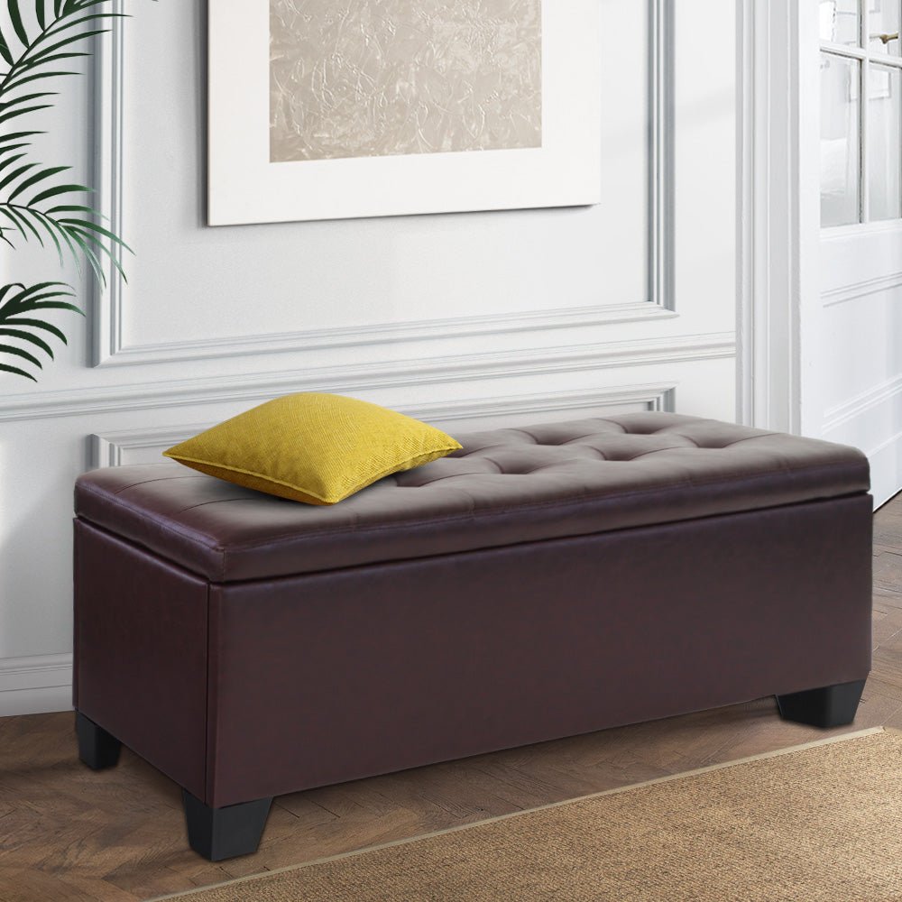 Tommie PU Leather Storage Ottoman Brown - Furniture > Living Room - Rivercity House & Home Co. (ABN 18 642 972 209) - Affordable Modern Furniture Australia