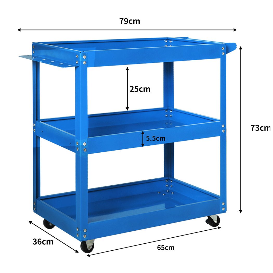 Tool Cart Trolley with Toolbox and 3 Storage Trays - Blue - Rivercity House & Home Co. (ABN 18 642 972 209) - Affordable Modern Furniture Australia