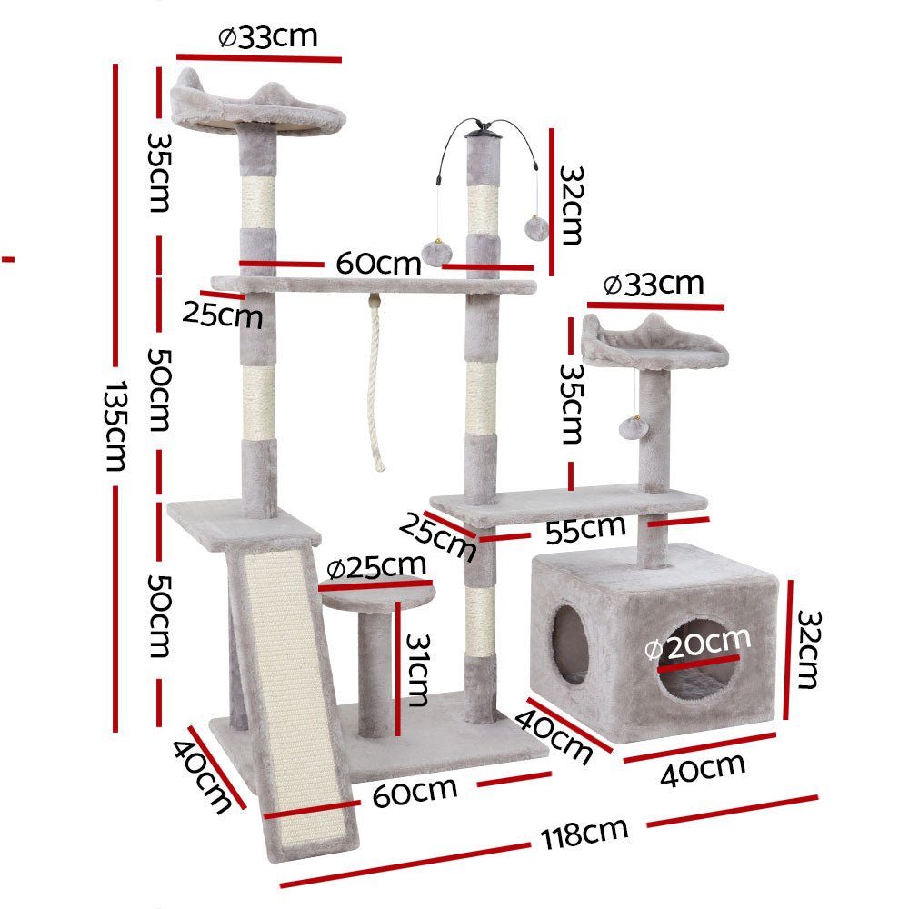Tree Scratching Post Scratcher Tower Condo House Grey 135cm - Pet Care > Cat Supplies - Rivercity House & Home Co. (ABN 18 642 972 209) - Affordable Modern Furniture Australia