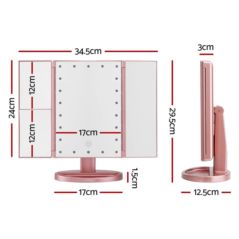 Tri - fold Makeup Mirror 1X2X3X Magnifying with LED Light Travel Portable Pink - Health & Beauty > Makeup Mirrors - Rivercity House & Home Co. (ABN 18 642 972 209) - Affordable Modern Furniture Australia