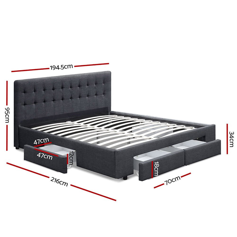 Trinity King Bed Frame With Storage Drawers Charcoal - Rivercity House & Home Co. (ABN 18 642 972 209) - Affordable Modern Furniture Australia