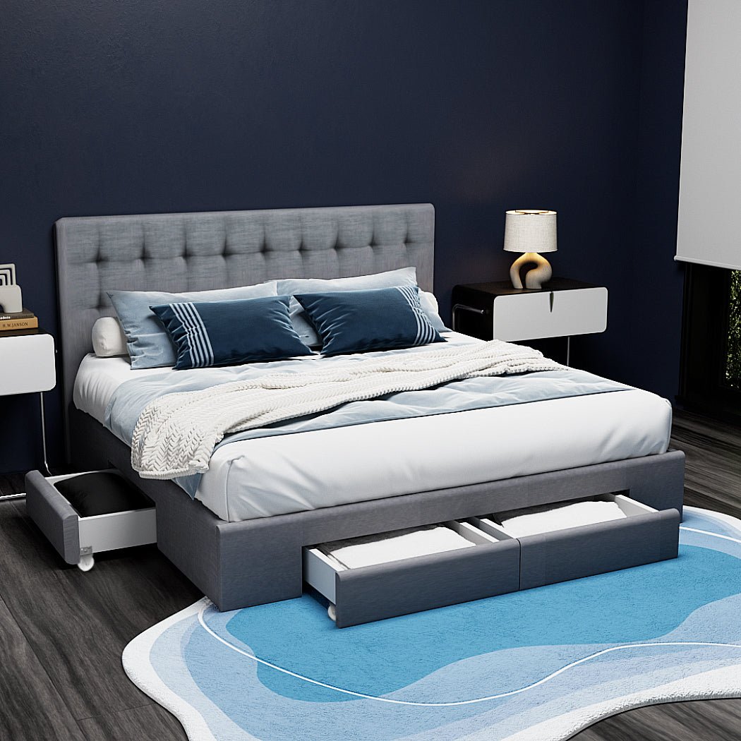 Trinity King Bed Frame With Storage Drawers Grey - Rivercity House & Home Co. (ABN 18 642 972 209) - Affordable Modern Furniture Australia