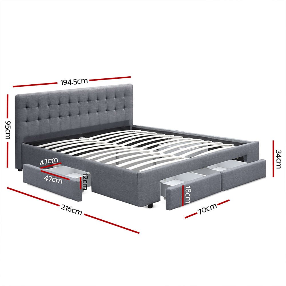 Trinity King Bed Frame With Storage Drawers Grey - Rivercity House & Home Co. (ABN 18 642 972 209) - Affordable Modern Furniture Australia
