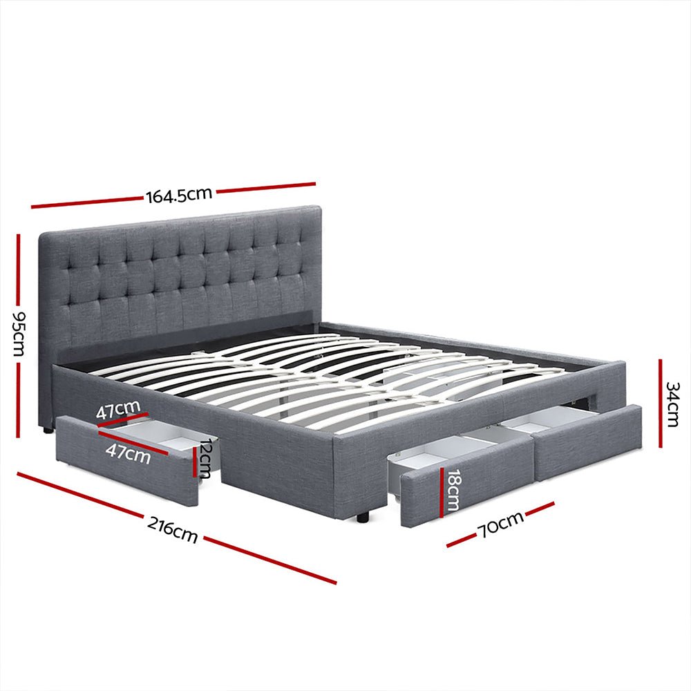Trinity Queen Bed Frame With Storage Drawers Grey - Rivercity House & Home Co. (ABN 18 642 972 209) - Affordable Modern Furniture Australia