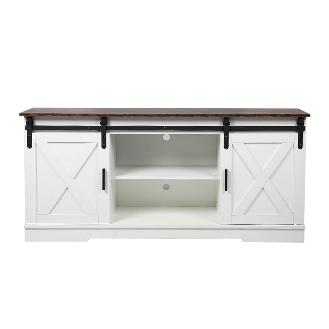 TV Cabinet Entertainment Unit with Sliding Barn Doors - White - Rivercity House & Home Co. (ABN 18 642 972 209) - Affordable Modern Furniture Australia
