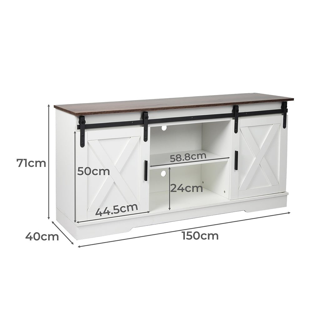 TV Cabinet Entertainment Unit with Sliding Barn Doors - White - Rivercity House & Home Co. (ABN 18 642 972 209) - Affordable Modern Furniture Australia