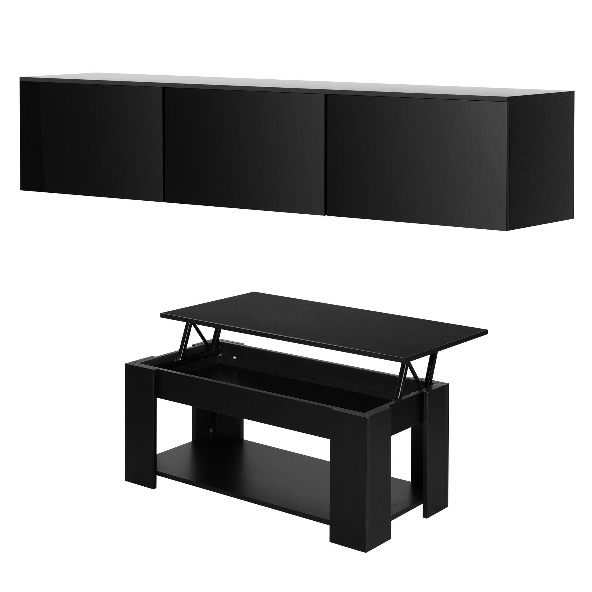 TV Unit & Coffee Table Set Storage Cabinet Black - Furniture > Living Room > Coffee Tables - Rivercity House & Home Co. (ABN 18 642 972 209) - Affordable Modern Furniture Australia