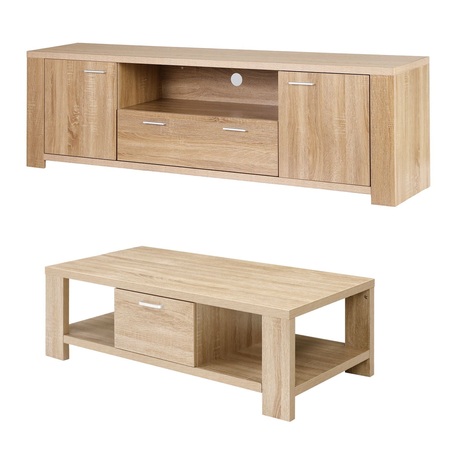 TV Unit & Coffee Table Set Storage Drawer Pine - Furniture > Living Room > Coffee Tables - Rivercity House & Home Co. (ABN 18 642 972 209) - Affordable Modern Furniture Australia