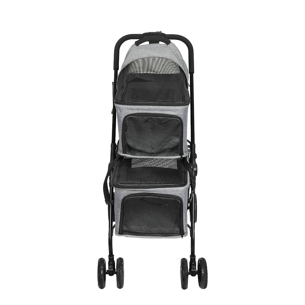 Two - Tier Double Pet Stroller - Grey - Rivercity House & Home Co. (ABN 18 642 972 209) - Affordable Modern Furniture Australia
