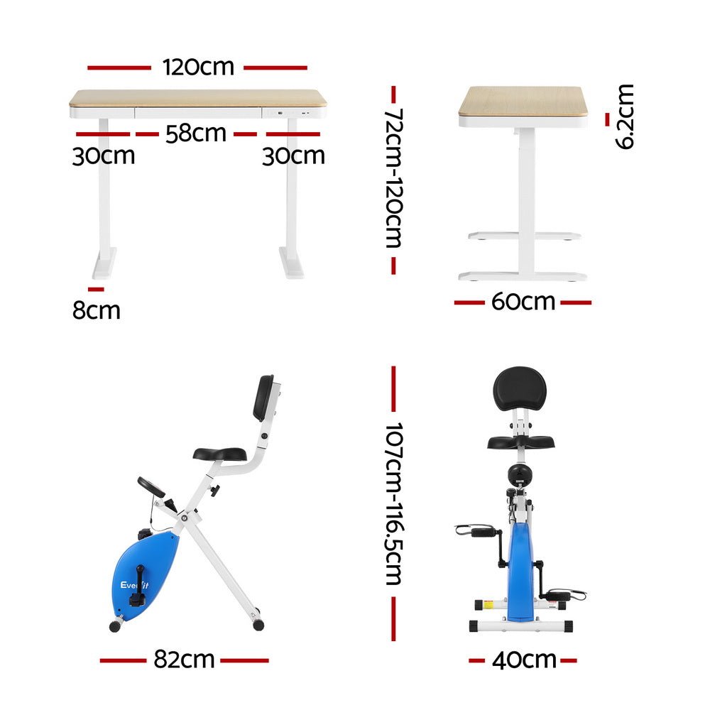 Under Desk Folding X - Bike with 120cm Automatic Standing Desk Magnetic Resistance Oak - Furniture > Office > Desks - Rivercity House & Home Co. (ABN 18 642 972 209) - Affordable Modern Furniture Australia
