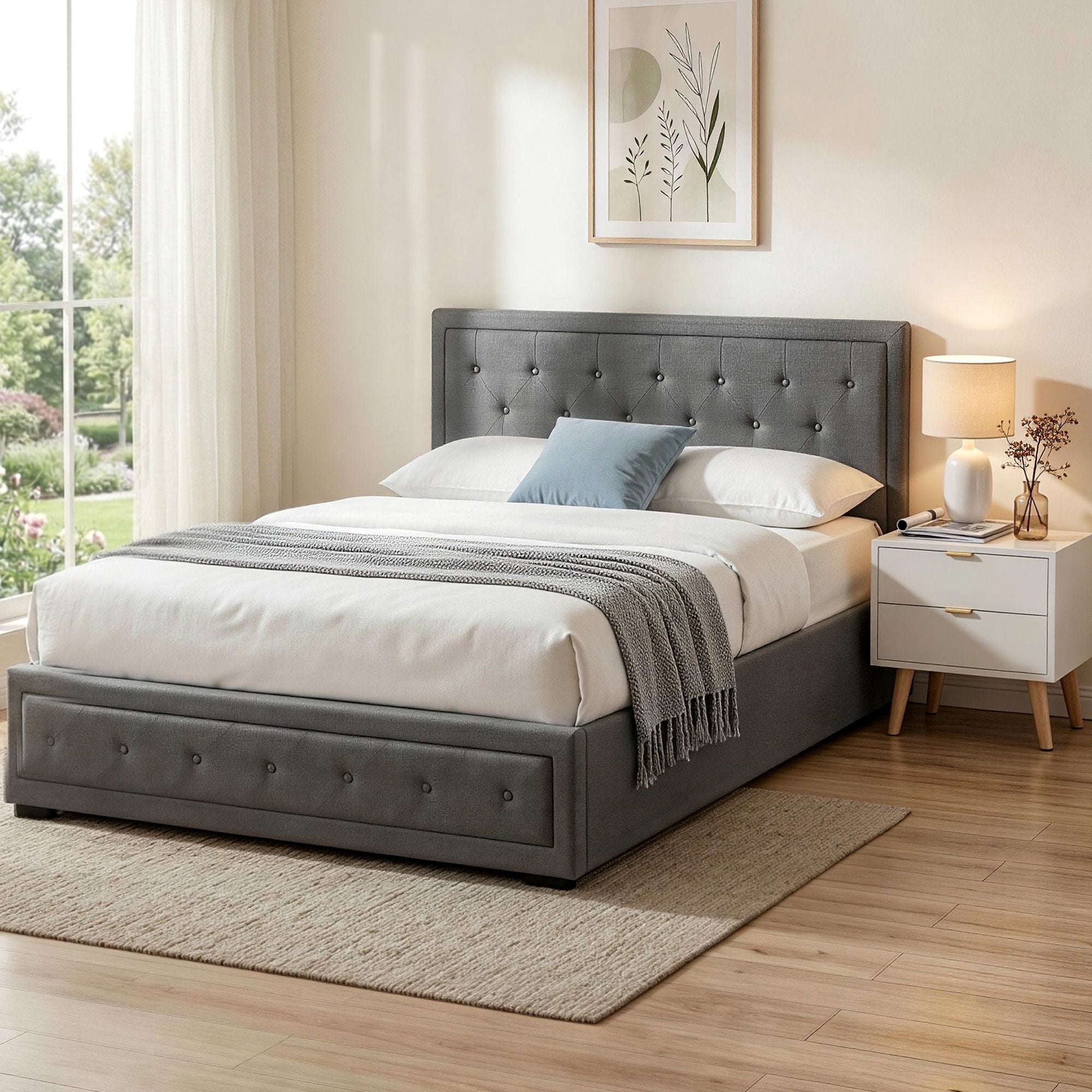 Upholstered Queen Gas Lift Storage Bed Frame with 2 - Drawer Bedside Table Set - Furniture > Bedroom > Beds & Bed Frames - Rivercity House & Home Co. (ABN 18 642 972 209) - Affordable Modern Furniture Australia