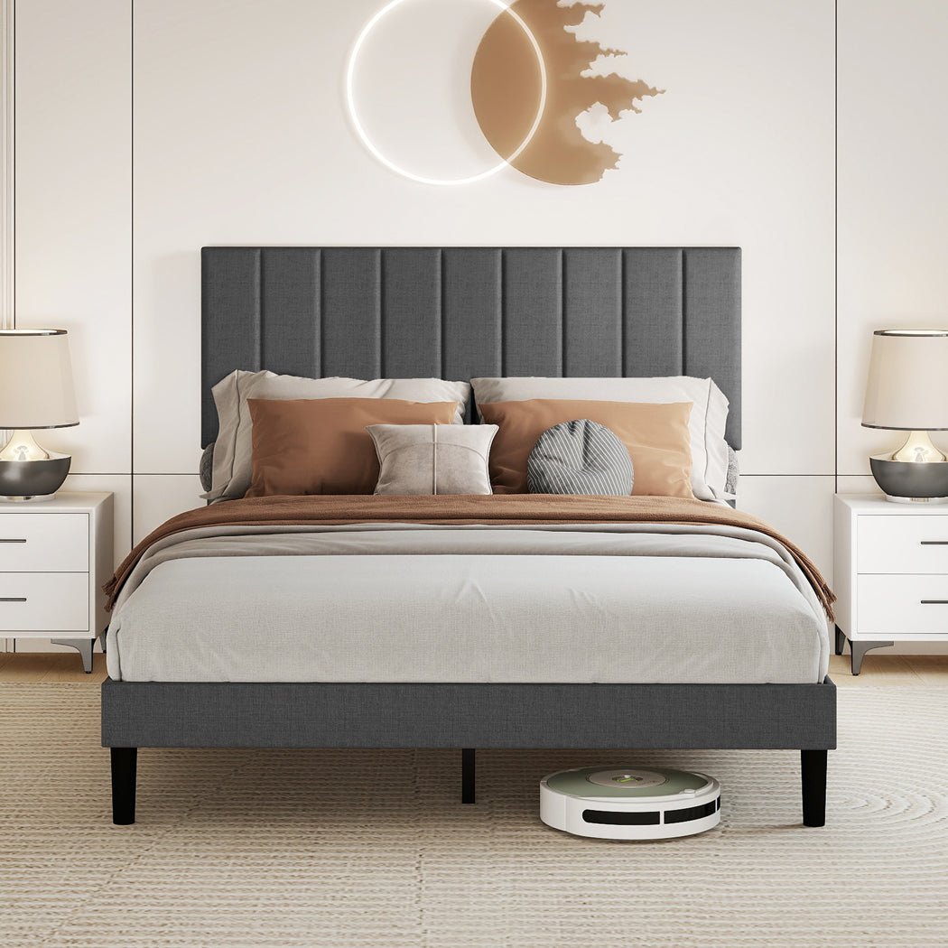 Upholstered Queen Platform Bed Frame with Storage - Dark Grey - Rivercity House & Home Co. (ABN 18 642 972 209) - Affordable Modern Furniture Australia