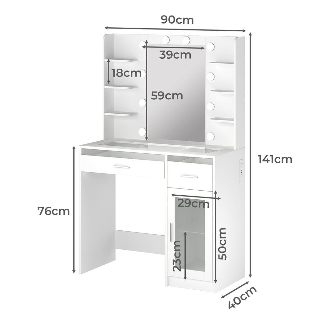 Vanity Desk with LED Makeup Mirror and Storage Dressing Table - White - Rivercity House & Home Co. (ABN 18 642 972 209) - Affordable Modern Furniture Australia