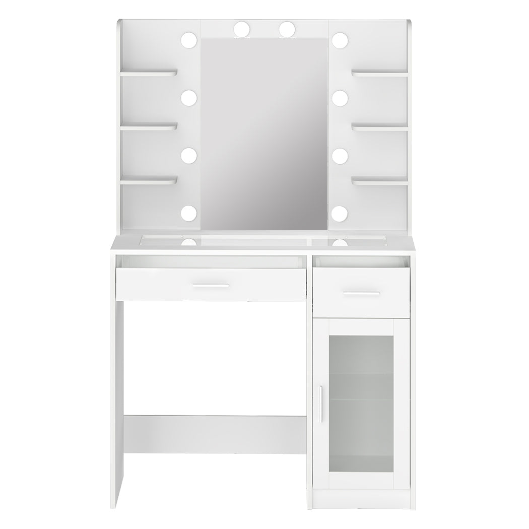 Vanity Desk with LED Makeup Mirror and Storage Dressing Table - White - Rivercity House & Home Co. (ABN 18 642 972 209) - Affordable Modern Furniture Australia