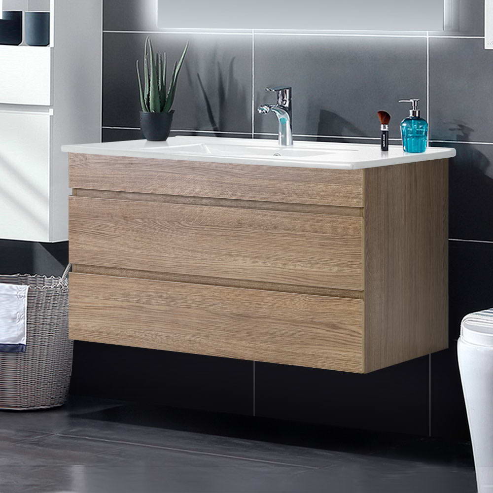 Vanity Unit 915mm with Basin Oak - Furniture > Bathroom - Rivercity House & Home Co. (ABN 18 642 972 209) - Affordable Modern Furniture Australia
