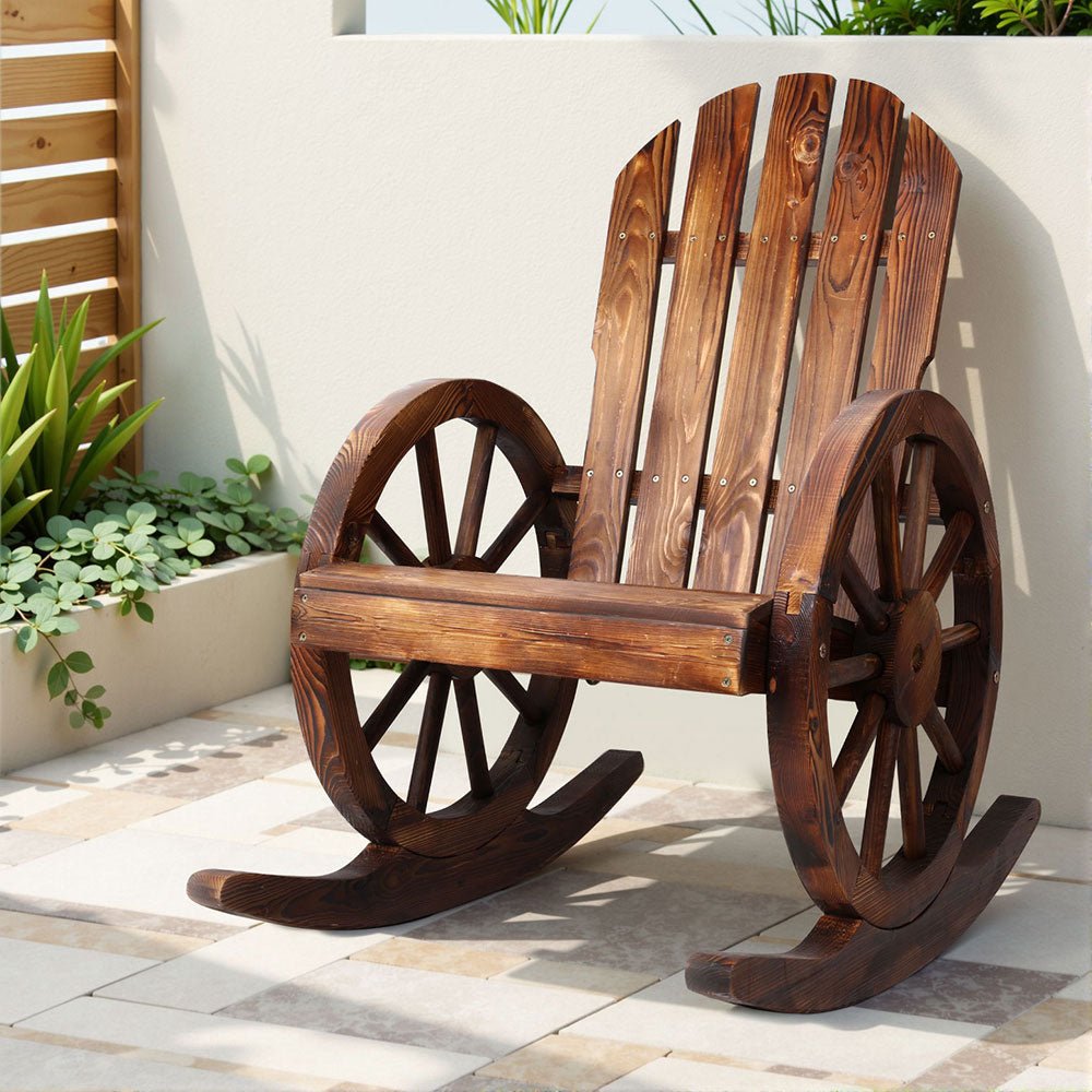 Wagon Wheels Rocking Chair - Brown - Rivercity House & Home Co. (ABN 18 642 972 209) - Affordable Modern Furniture Australia