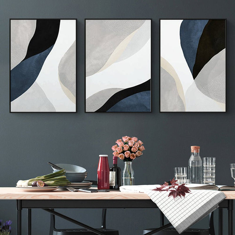 Wall Art 40cmx60cm Abstract Navy Blue 3 Sets Black Frame Canvas - Home & Garden > Wall Art - Rivercity House & Home Co. (ABN 18 642 972 209) - Affordable Modern Furniture Australia