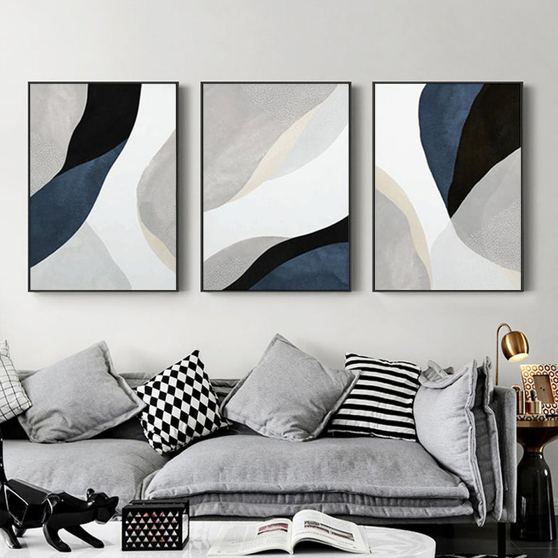 Wall Art 40cmx60cm Abstract Navy Blue 3 Sets Black Frame Canvas - Home & Garden > Wall Art - Rivercity House & Home Co. (ABN 18 642 972 209) - Affordable Modern Furniture Australia