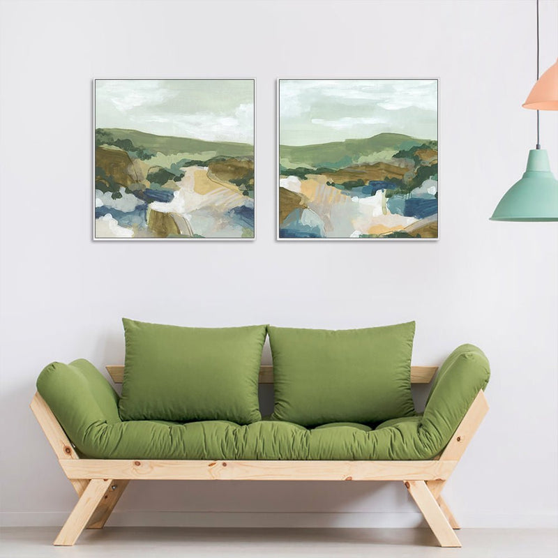 Wall Art 50cmx50cm Abstract Landscape 2 Sets White Frame Canvas - Home & Garden > Wall Art - Rivercity House & Home Co. (ABN 18 642 972 209) - Affordable Modern Furniture Australia
