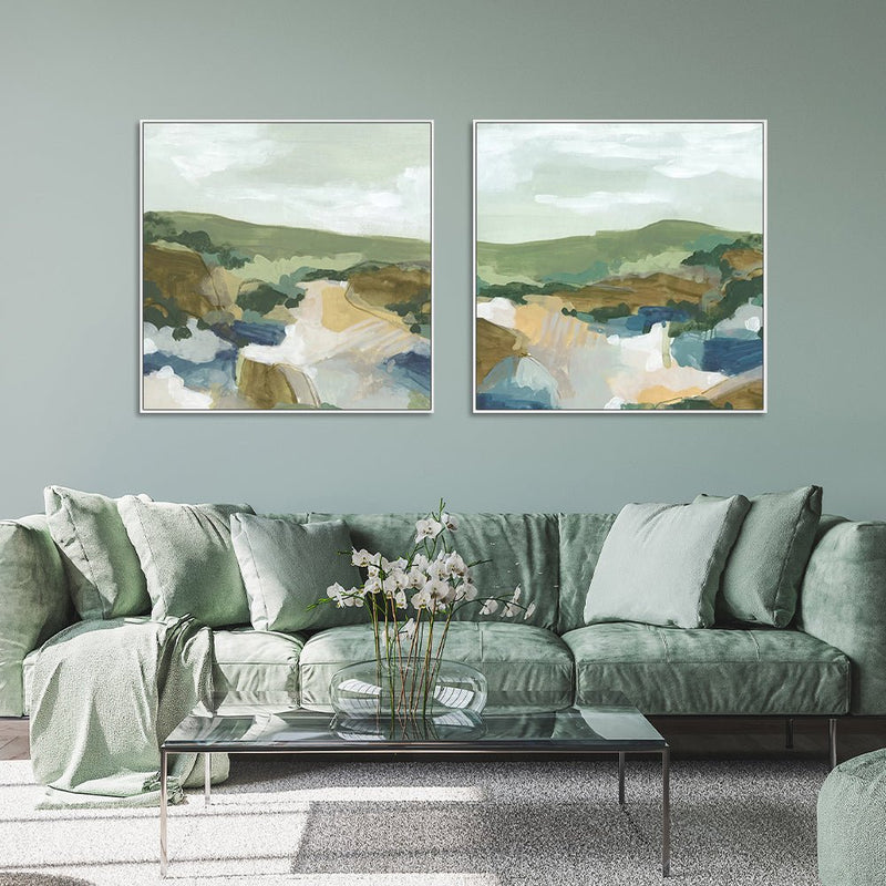 Wall Art 50cmx50cm Abstract Landscape 2 Sets White Frame Canvas - Home & Garden > Wall Art - Rivercity House & Home Co. (ABN 18 642 972 209) - Affordable Modern Furniture Australia