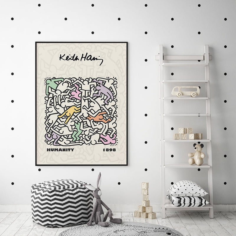 Wall Art 60cmx90cm Keith Haring Humanity Black Frame Canvas - Home & Garden > Wall Art - Rivercity House & Home Co. (ABN 18 642 972 209) - Affordable Modern Furniture Australia