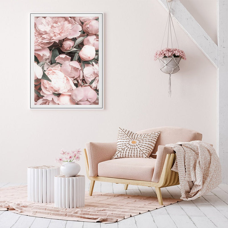 Wall Art 70cmx100cm Peony White Frame Canvas - Home & Garden > Wall Art - Rivercity House & Home Co. (ABN 18 642 972 209) - Affordable Modern Furniture Australia