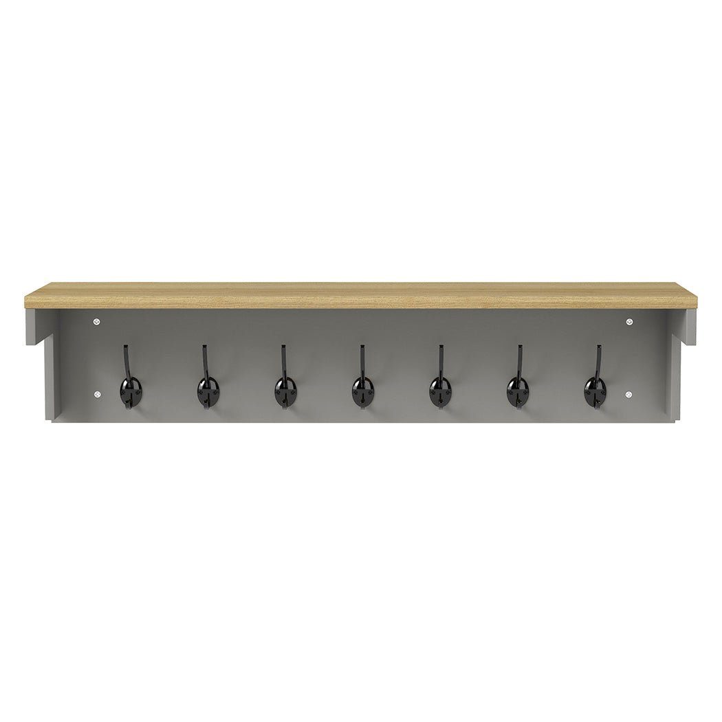 Wall Mounted Coat Rack with 7 Double Hooks and Shelf for Entryway Hallway - Grey - Rivercity House & Home Co. (ABN 18 642 972 209) - Affordable Modern Furniture Australia