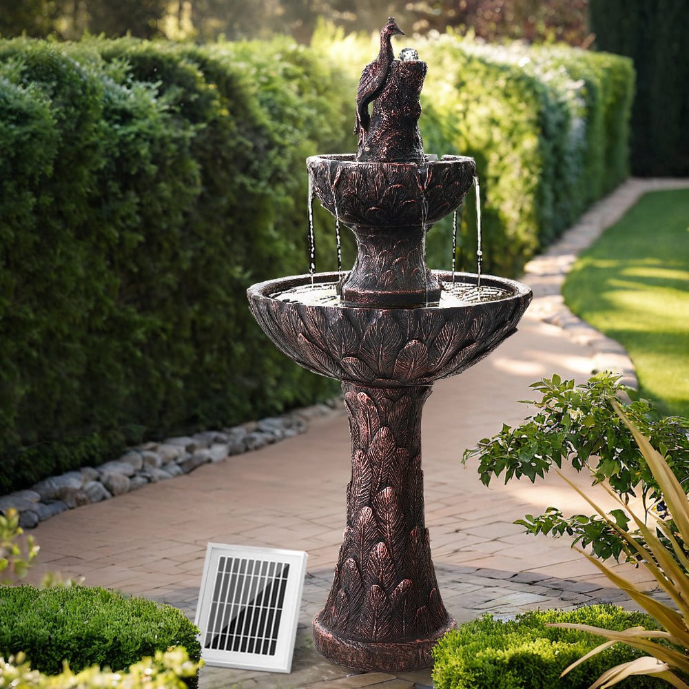 Water Solar Fountain Outdoor Bird Bath Peacock Cascading - Rivercity House & Home Co. (ABN 18 642 972 209) - Affordable Modern Furniture Australia