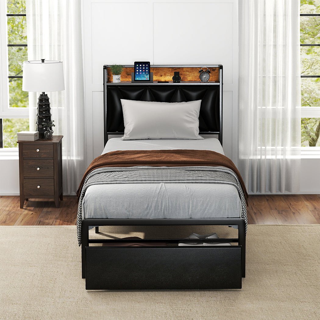 Waverton Single Storage Bed with LED Headboard – Black - Rivercity House & Home Co. (ABN 18 642 972 209) - Affordable Modern Furniture Australia