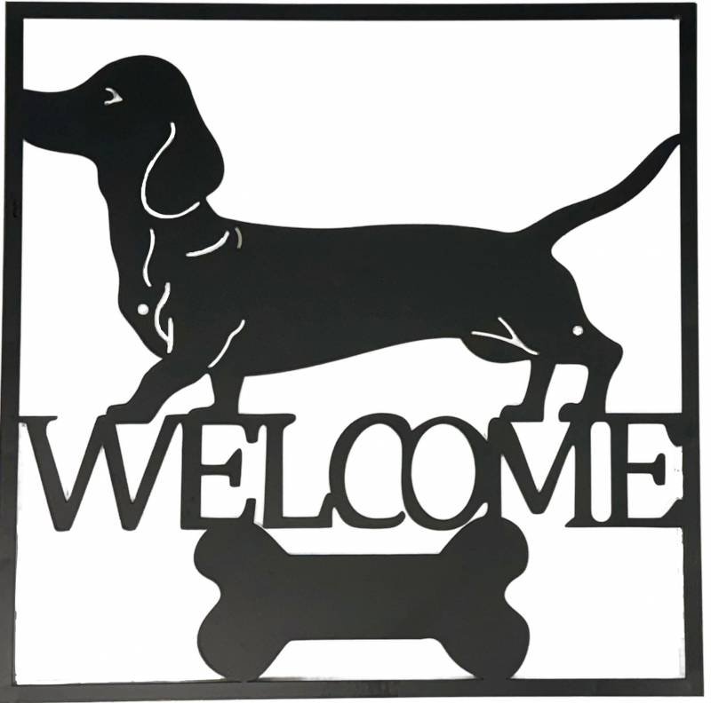 Welcome Dachshund Metal Wall Art 40cm - Black - Home & Garden > Wall Art > Posters, Paintings & Prints - Rivercity House & Home Co. (ABN 18 642 972 209) - Affordable Modern Furniture Australia