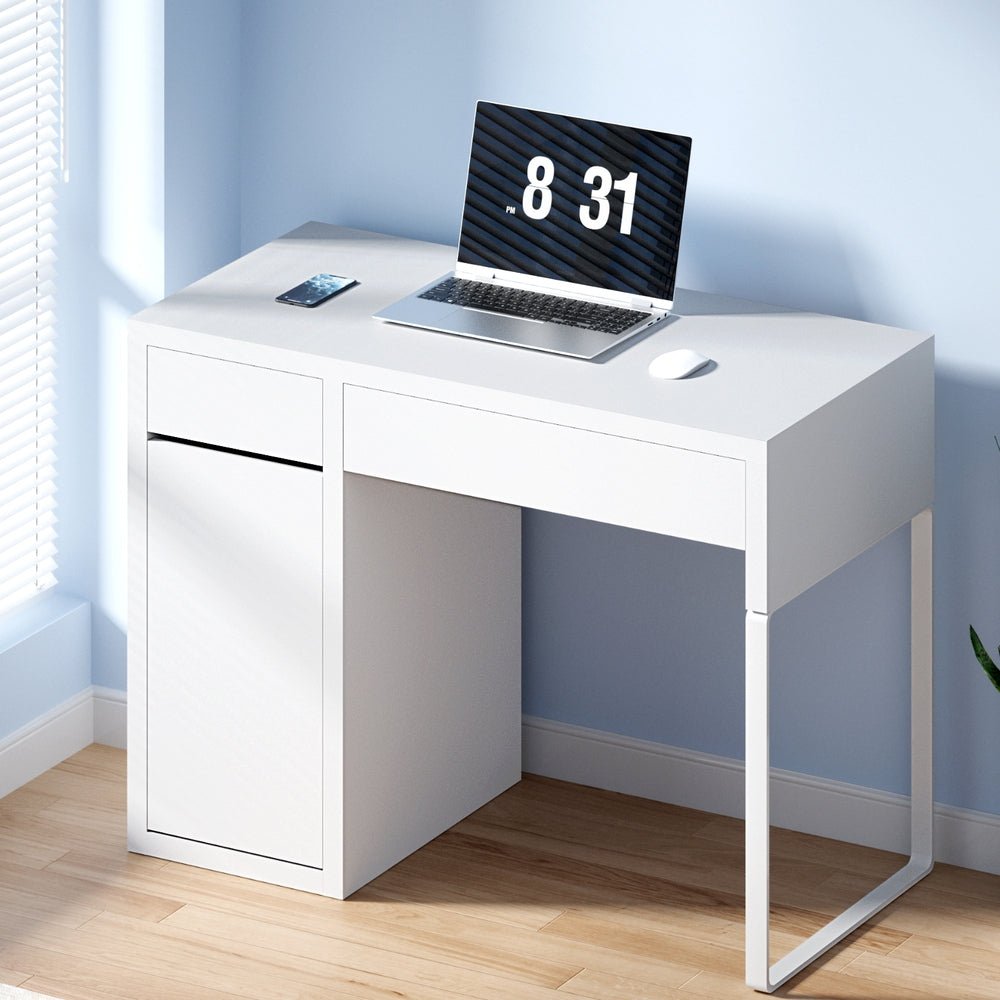 White Desk With Storage Cabinet & 2 Drawers - Furniture - Rivercity House & Home Co. (ABN 18 642 972 209) - Affordable Modern Furniture Australia