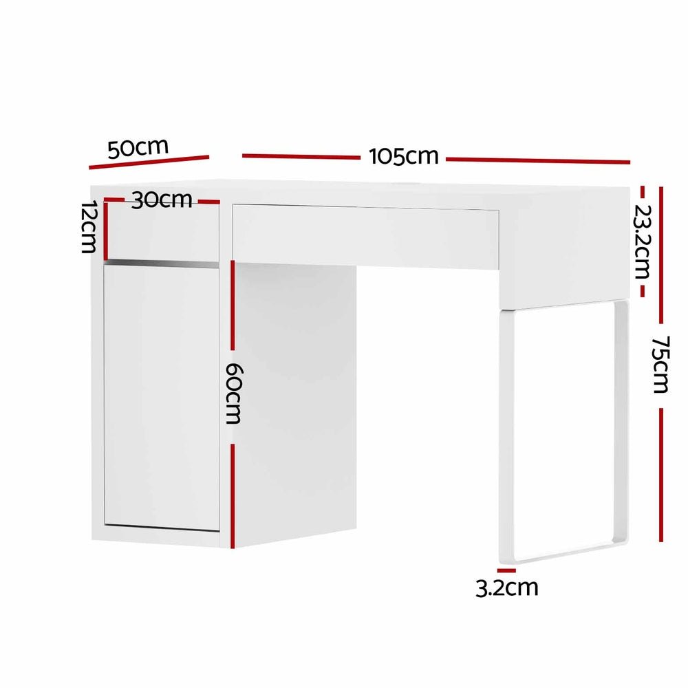 White Desk With Storage Cabinet & 2 Drawers - Furniture - Rivercity House & Home Co. (ABN 18 642 972 209) - Affordable Modern Furniture Australia