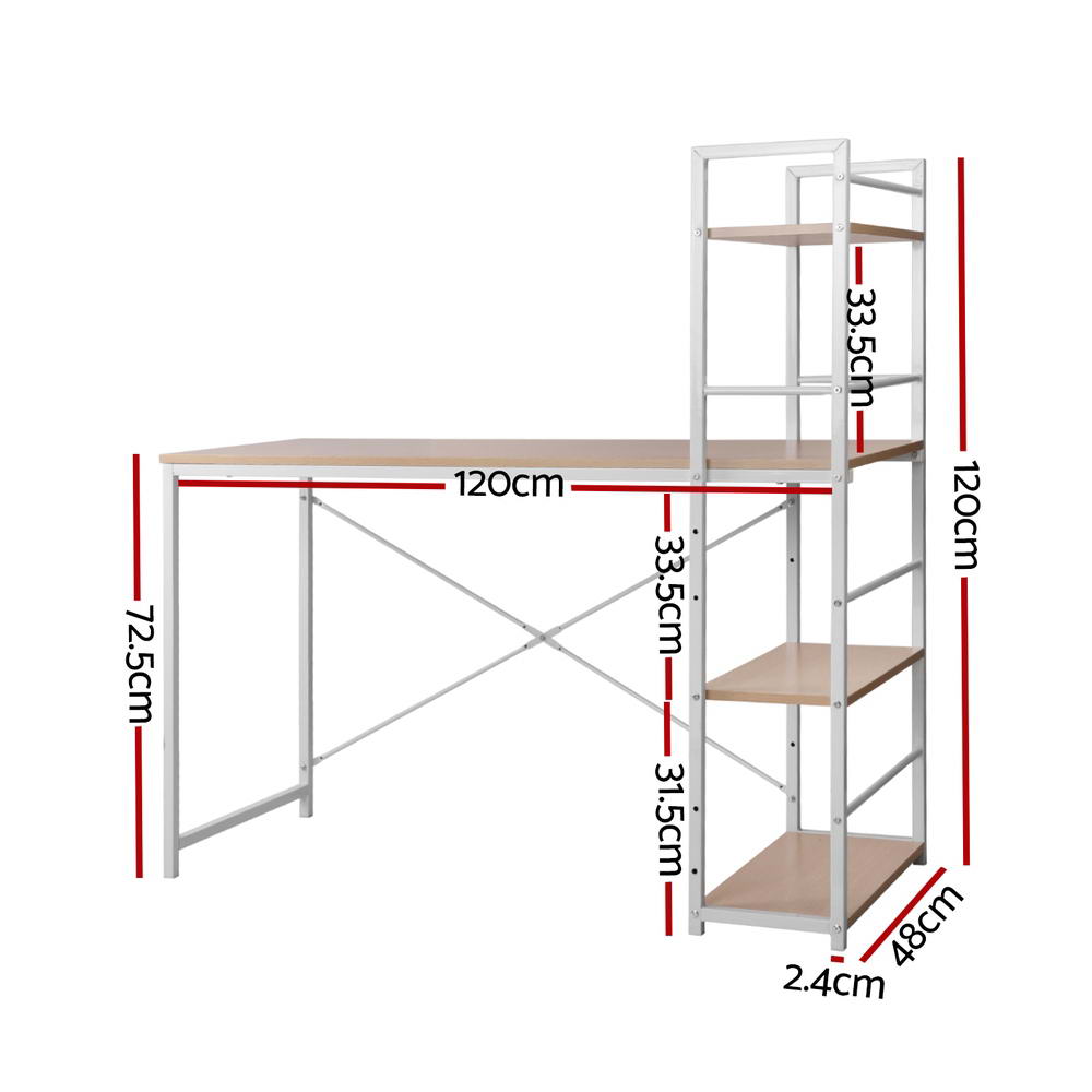 White & Oak Metal Computer Desk with Shelving - Furniture - Rivercity House & Home Co. (ABN 18 642 972 209) - Affordable Modern Furniture Australia