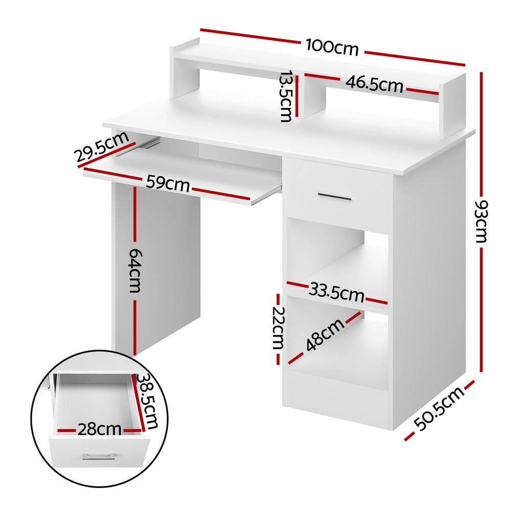 White Office Computer Desk with Storage - Rivercity House & Home Co. (ABN 18 642 972 209) - Affordable Modern Furniture Australia