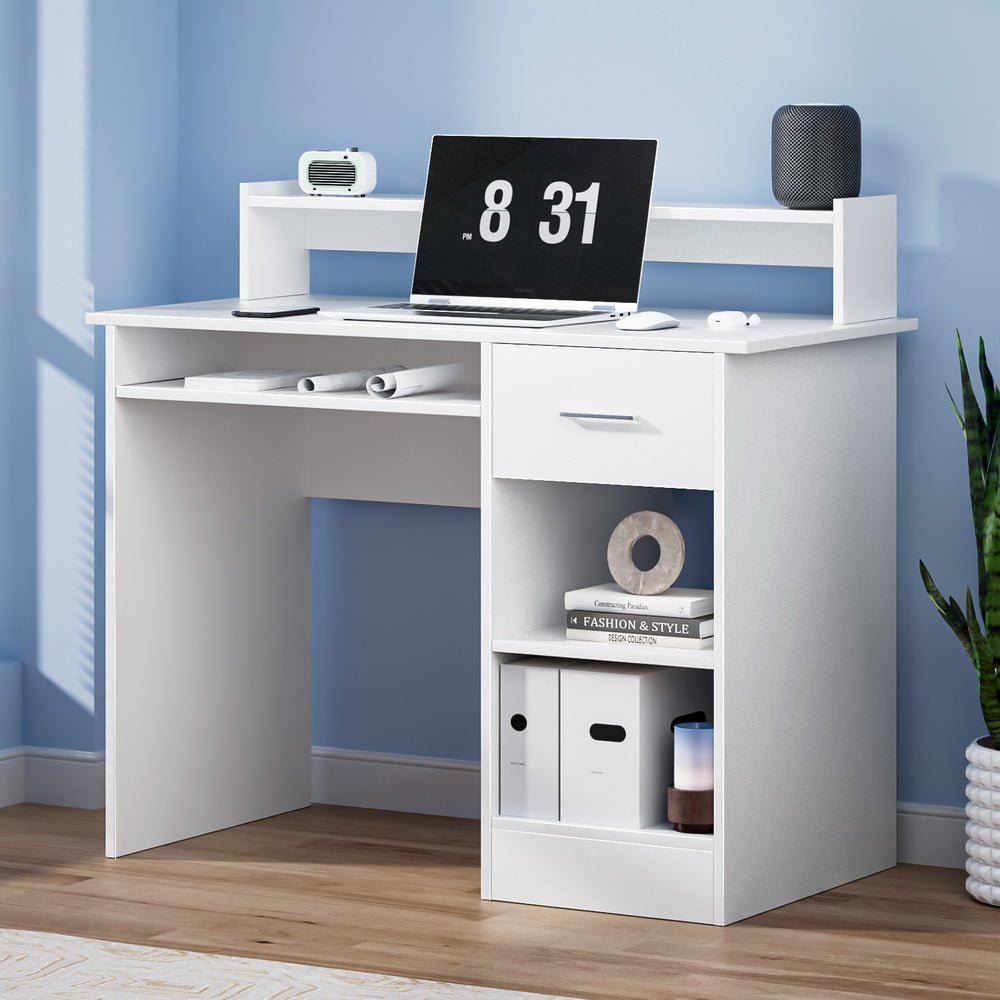 White Office Computer Desk with Storage - Rivercity House & Home Co. (ABN 18 642 972 209) - Affordable Modern Furniture Australia