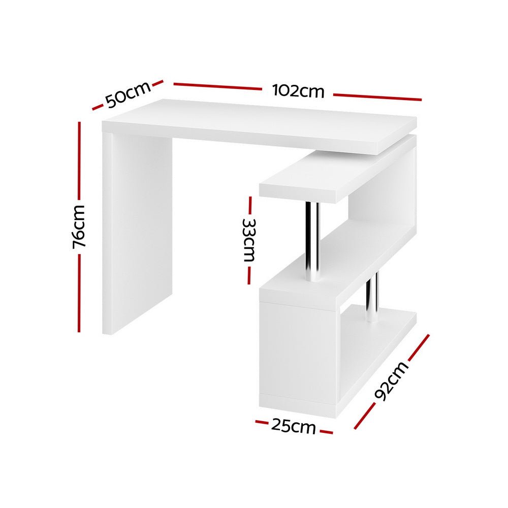 White Rotary Corner Desk with Bookshelf - Furniture - Rivercity House & Home Co. (ABN 18 642 972 209) - Affordable Modern Furniture Australia