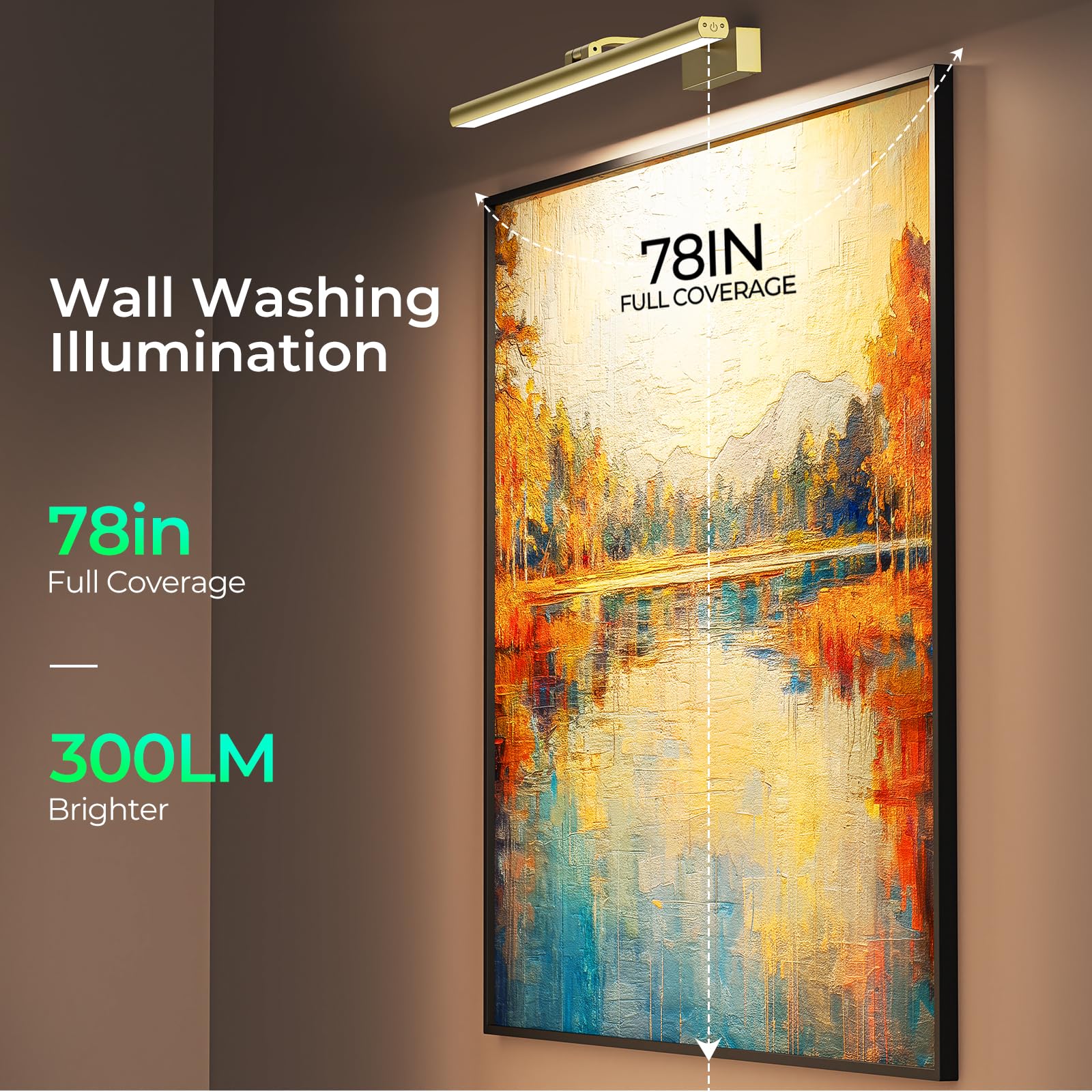 Wireless Rechargeable 16in Battery Operated Picture Light with Remote Dimmable Timer for Wall Art - Gold - Home & Garden > Lighting > Wall Lights - Rivercity House & Home Co. (ABN 18 642 972 209) - Affordable Modern Furniture Australia