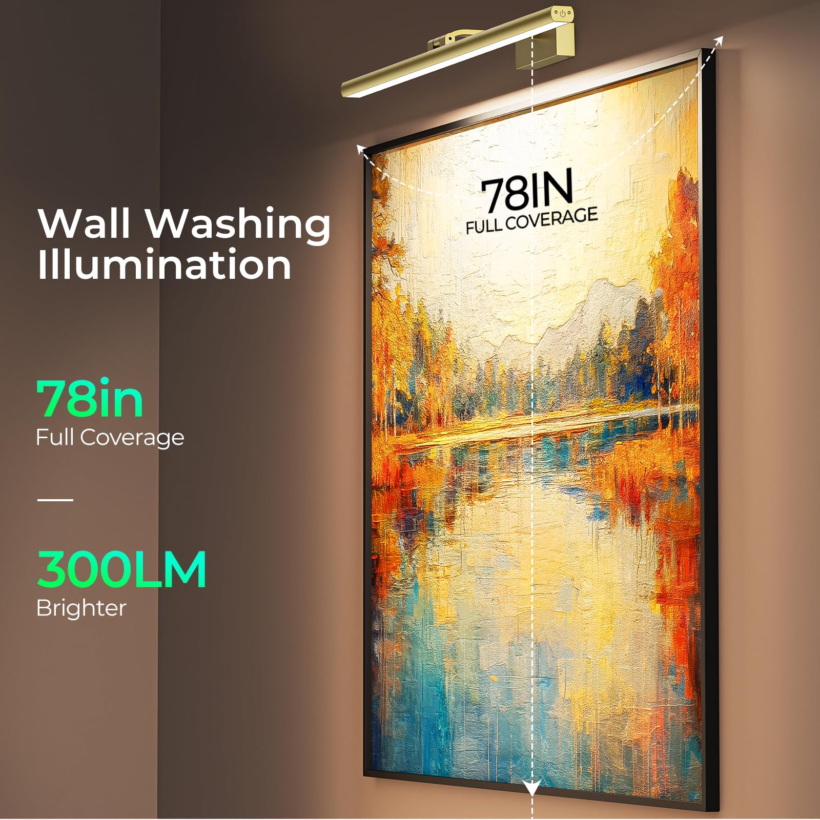 Wireless Rechargeable 24in Picture Light for Wall with Remote Dimmable Timer, Rotatable CCT Art Gallery Light - Gold - Home & Garden > Lighting > Wall Lights - Rivercity House & Home Co. (ABN 18 642 972 209) - Affordable Modern Furniture Australia