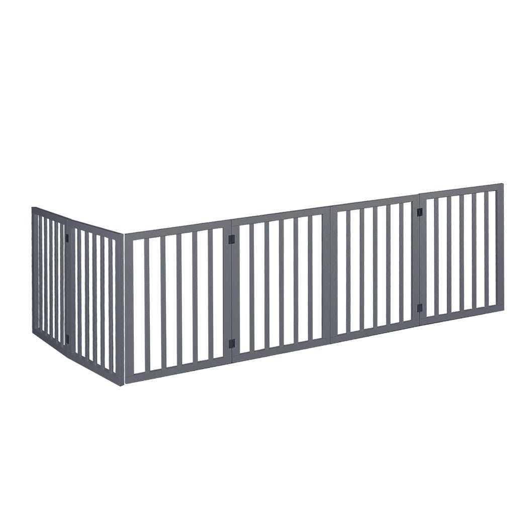 Wooden Foldable Pet Gate 6 - Panel Dog Fence Safety Barrier - Grey - Rivercity House & Home Co. (ABN 18 642 972 209) - Affordable Modern Furniture Australia