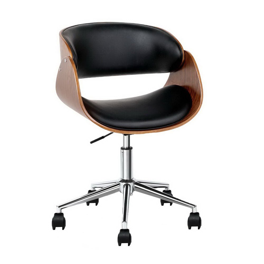 Wooden Office Desk Chair (Brown & Black) - Rivercity House & Home Co. (ABN 18 642 972 209) - Affordable Modern Furniture Australia